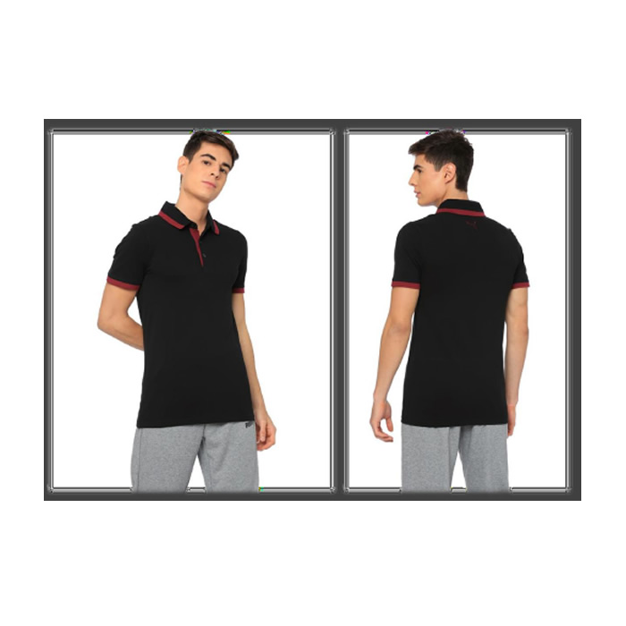 PUMA ESS Pique Tipping Polo Black (Maroon Tipping)