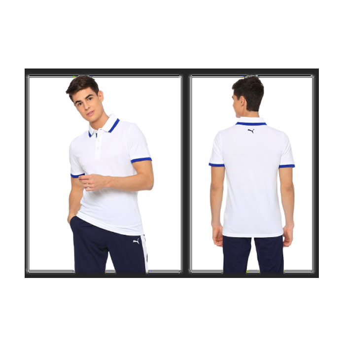 PUMA ESS Pique Tipping Polo White (Sodalite Blue Tipping)