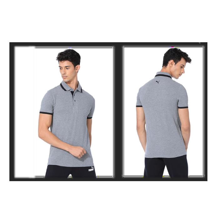 PUMA ESS Pique Tipping Polo Grey (Black Tipping)